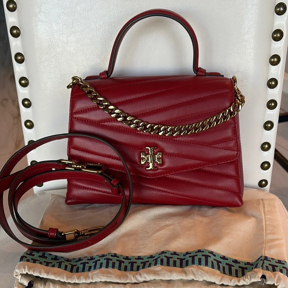 Tory Burch KIRA Dark Red Quilted Satchel NWT w Dustbag GORGEOUS gold chain - Picture 10 of 16